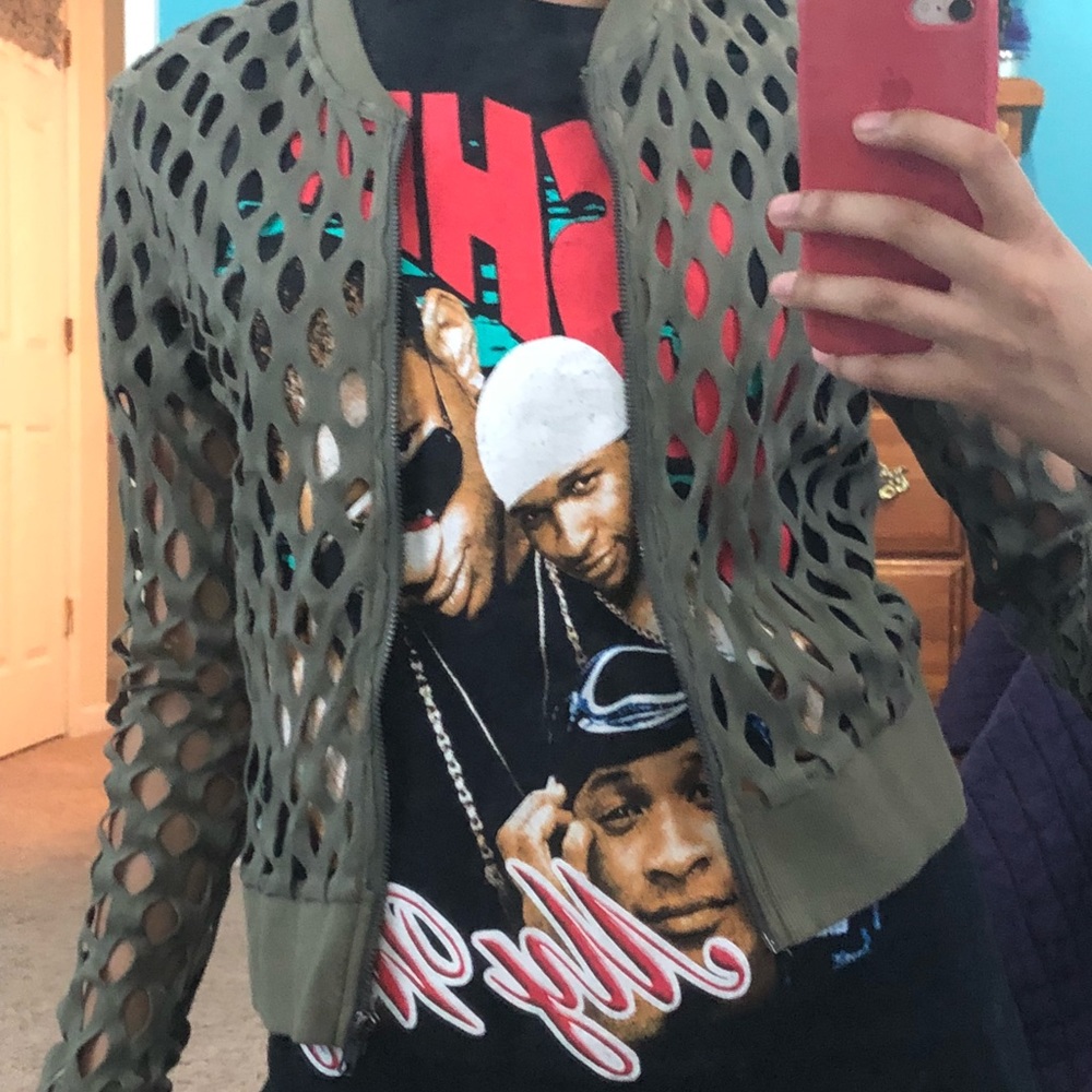 Army Green Fishnet Bomber.